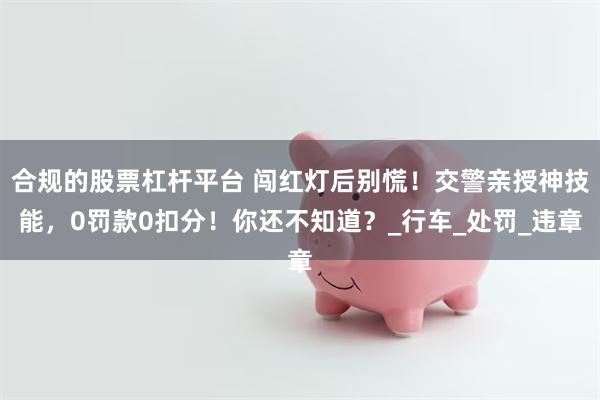 合规的股票杠杆平台 闯红灯后别慌！交警亲授神技能，0罚款0扣分！你还不知道？_行车_处罚_违章