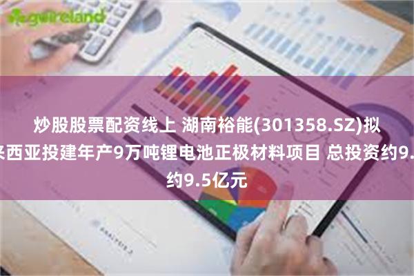 炒股股票配资线上 湖南裕能(301358.SZ)拟在马来西亚投建年产9万吨锂电池正极材料项目 总投资约9.5亿元